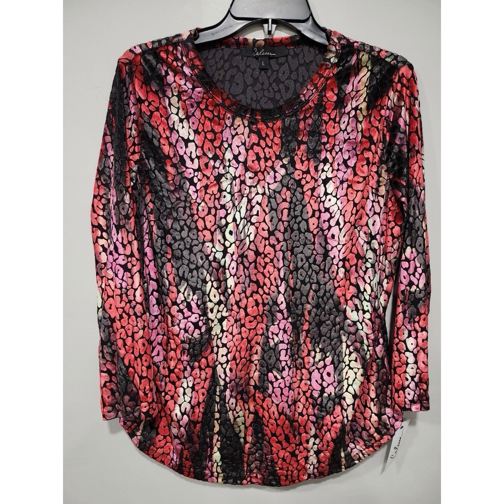Calessa‎ NWT Woman's L Multicolor Lepard Print Tunic Blouse